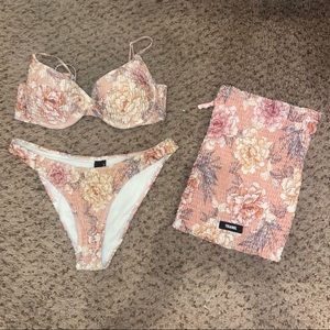 TRIANGL PINK FLORAL SWIMSUIT SET W/ BAG